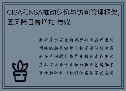 CISA和NSA推动身份与访问管理框架，因风险日益增加 传媒