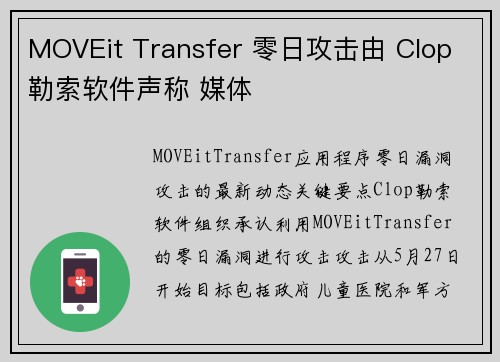 MOVEit Transfer 零日攻击由 Clop 勒索软件声称 媒体